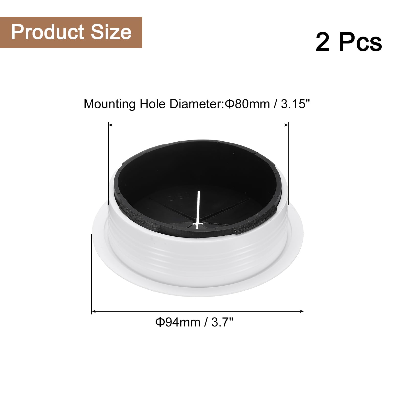 uxcell 2 Pcs Desk Grommet, 3.15 inch 80mm Desk Cable Hole Cover Wire Hole Insert for Home Office Table Cabinet Cord Organizer, Black/White