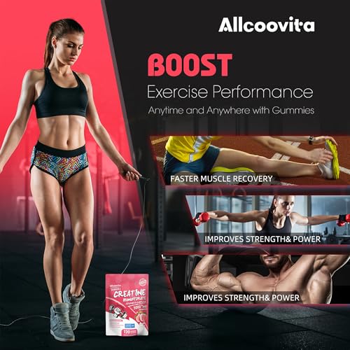 Image of Allcoovita Creatine Monohydrate Gummies 5g for Men & Women. Boost Focus,Strength, and Endurance, Anti-Melting Formula, Vegan, Gluten-Free, Non-GMO,(Peach 120 ct)