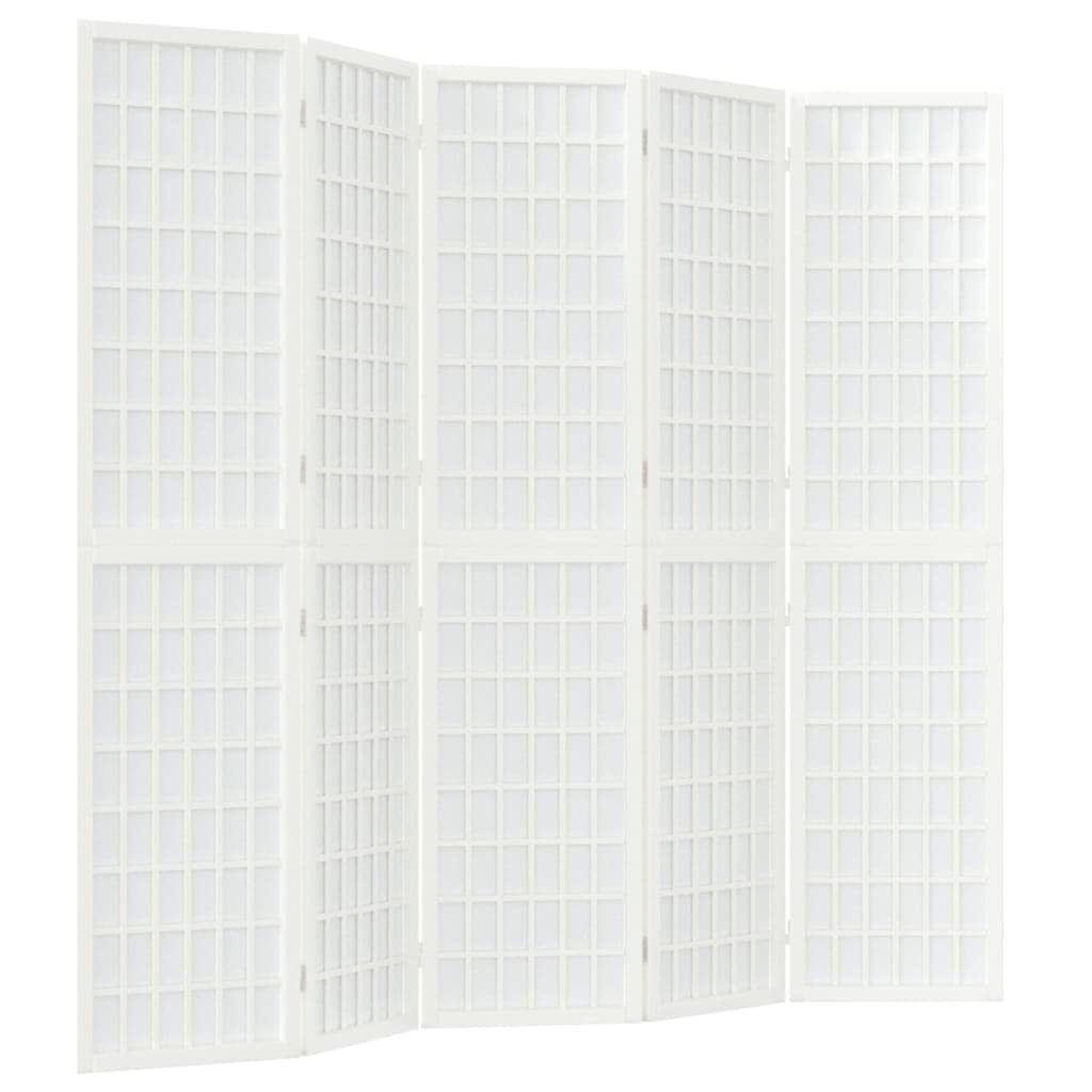 vidaXL Folding 5-Panel Room Divider Privacy Protection Screen Room Separator Paravent Wall Partition Panel Screen Japanese Style 200x170 cm White
