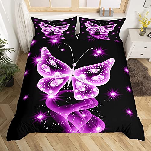 Funda Nordica Cama 180 Mariposa Juego de Ropa de Cama Violeta 3D Estampado Funda Edredon Sognare Microfibra 1 Funda Nórdica 240x260 cm + 2 Funda de Almohada 50x75 cm