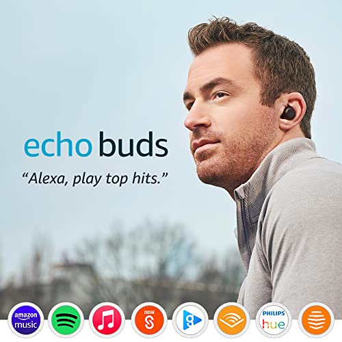 Echo Buds (2nd Gen) | Wireless earbuds with Alexa, Bluetooth in-ear headphones with active noise cancelling, built-in microphone, IPX4 water resistant | Wireless charging case | Black