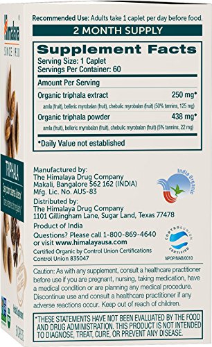 Himalaya Organic Triphala, Colon Cleanse & Digestive Supplement For Occasional Constipation, 688 Mg, 60 Caplets, 2 Month Supply #TOP1