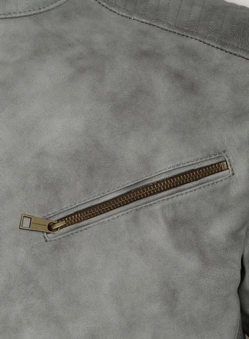 Men’s Distressed Gray Leather Jacket – Slim Fit Vintage Biker Style, Vintage Cafe Racer Motorcycle Leather Jackets3