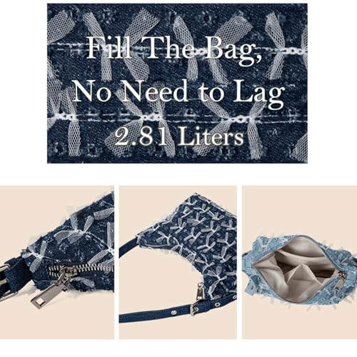 Denim Bow Purse Jean Lace Cute Y2K Handbag for Women Kawaii Casual Roomy Retro Chic Denim Bag3