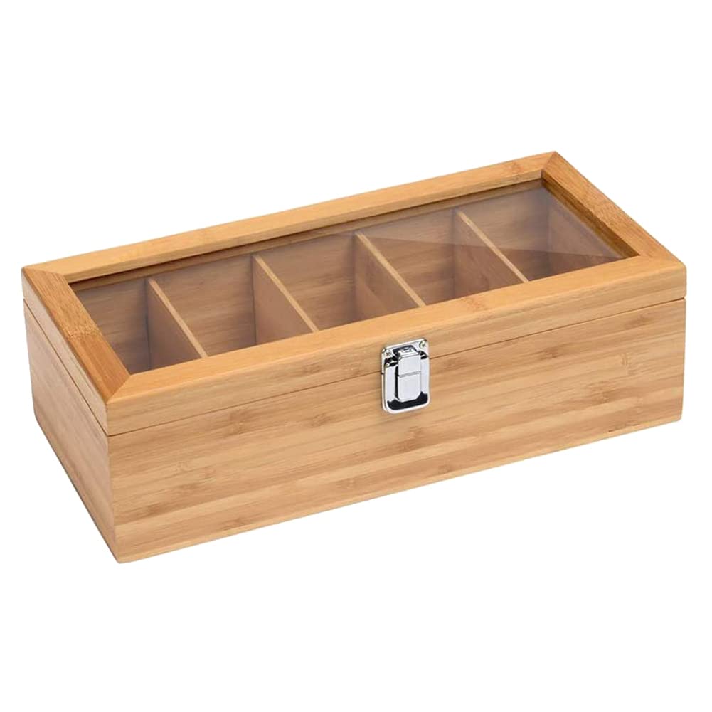 CTRLZS Multifunctional Bamboo System Tea Bag Jewelry Organizer Storage Box 5 Compartments Tea Box Organizer Sugar Container