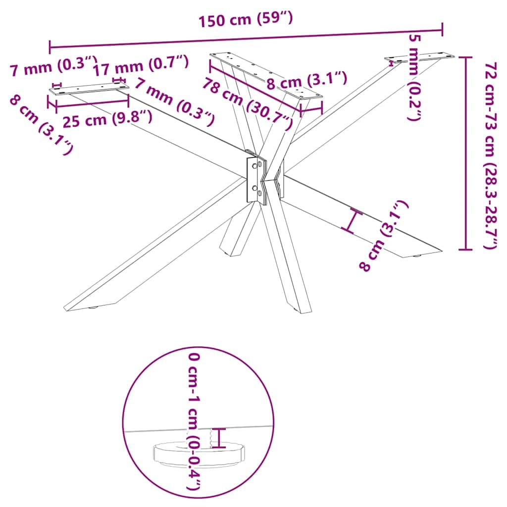 vidaXL Dining Table Leg Spider Shape Black 150x78x(72-73) cm Steel, Natural, 150 x 78 x (72-73) cm - Image 2