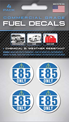 Image of E85 Sticker, Flex Fuel Labels for Vehicles, Rental Cars, Fleets, Trucks and SUVs - Weather Proof, Extreme Stick, Flex Fuel Decals, by Fuel Stickers - USA Made (1 inch Round), 4 Labels