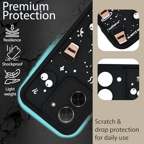 Image of DARKFIT Back Case Cover Compatible for Poco C71 5G / Redmi A5 4G | Cute Fun Cartoon 3D Ball | Coffee Silicone Case | Camera & Body Protection | Shock Proof | for Poco C71 5G / Redmi A5 4G| Color Black