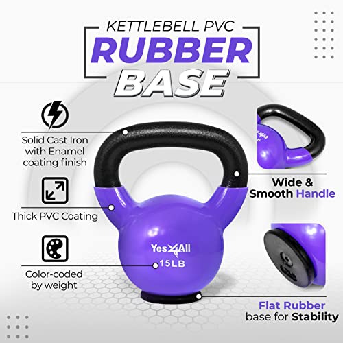 Image of Yes4All Kettlebells Rubber Base, Kettlebell Set for Women, Strength Training Kettlebells Weights (10-65 lbs)