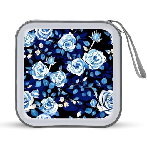 Rangement DVD en plastique rigide au design raffiné de roses bleues et brun clair