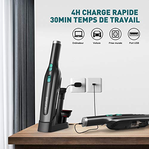 Aspirateur à Main sans Fil, Aspirateur Voiture 18000Pa,200W Aspirateur de Table Puissant avec Socle,USB Type-C Charge Rapide, 2 Vitesses, Brosse Extensible pour Poils d'animaux (Noir) - Image 5