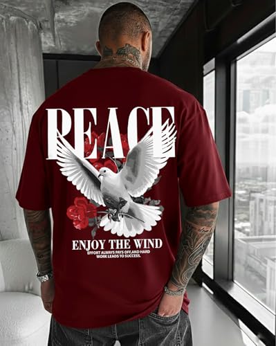Image of AUSK Mens Loose Fit Oversized Printed Cotton T-Shirts Half Sleeve Drop Shoulder Men Tshirt