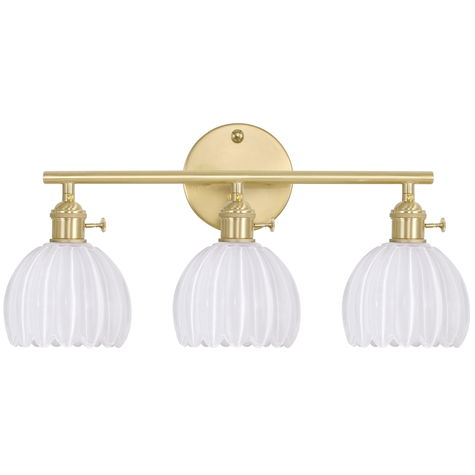 Shenmoyl Bathroom Light Fixtures, 3-Light Brass Vanity wall Light Over Mirror with White Tulip Glass Shade for Bedroom Living Room (Bulb Not Included)