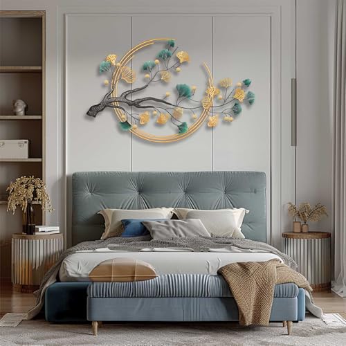 QXSXKJ 3D Metal Wall Art Decor for Living Room Large Modern Wall Sculptures Gold, 59'' Metal Wall-mounted Home Decoration, Creative Ginkgo Décor for Living Room Dining Room Bedroom (ginkgo leaf) - Image 4