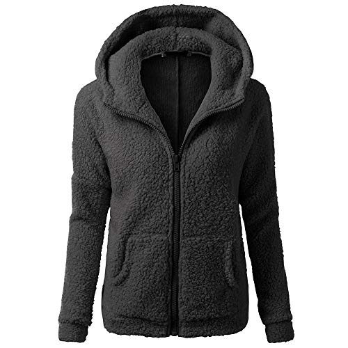 TWGONE Sherpa Jacket Women Hood Full Zip Fuzzy Jacket Girls Hooded Sweater Coat Winter Warm Zipper Outwear(X-Large,Black)