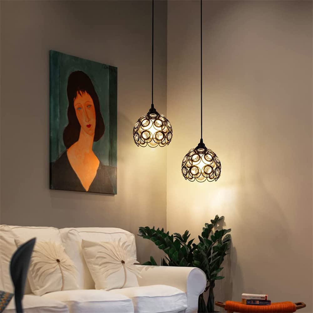 Kryształowa lampa wisząca z wtyczką Czarna metalowa wisząca lampa sufitowa, podwieszana na farmie oprawa oświetleniowa Pojedyncze żyrandole do kuchni Wyspa Jadalnia Loft