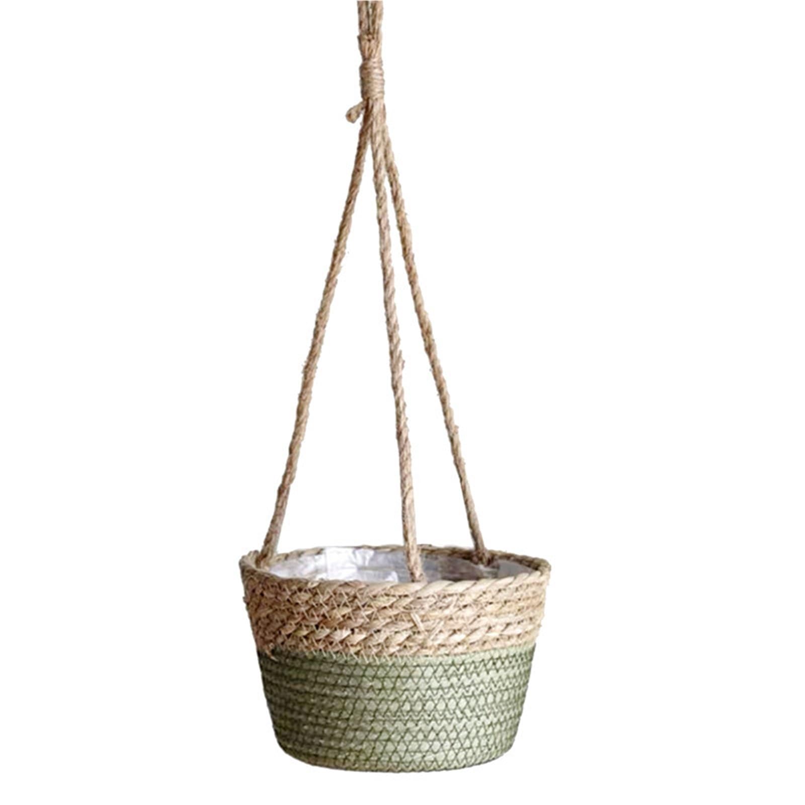 JFNKLFG Woven Plant Pot Garden Hanging Planter Macrame Plant Storage Basket Jute Rope Woven Indoor Outdoor Flower Pot Holder Hangers Home Decor(Green)