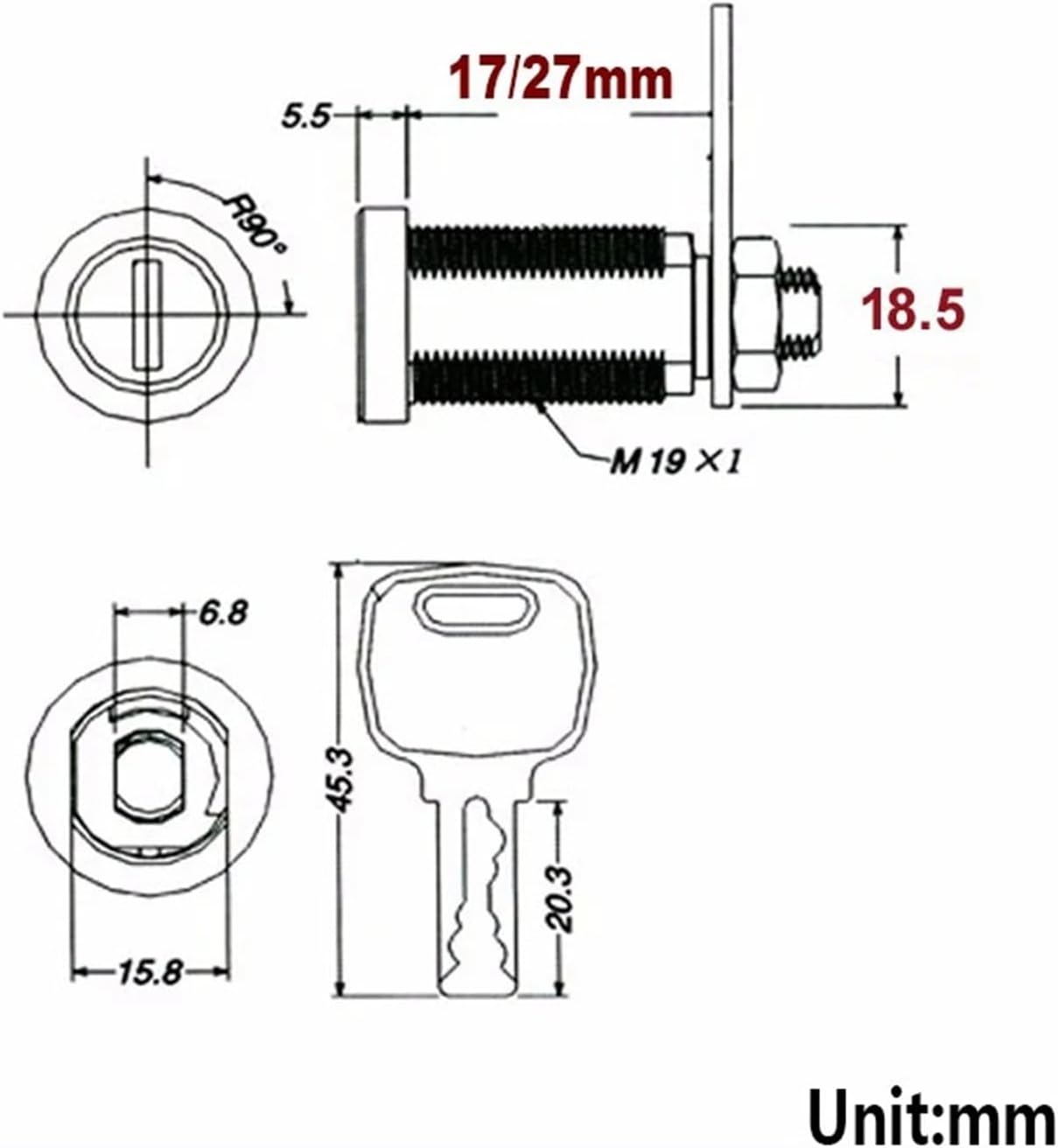 High Security Cam Lock for Cabinet ATM Cash Box Safe Box Equipment Brass Key DIY Furniture Hardware JA29 G 1Pcs(27mm Keyed Alike)