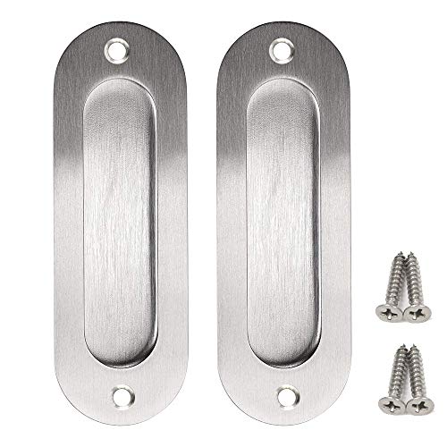 Bestgle 2 Pack Oval Flush Door Pull Handles Handles Stainless Steel Recessed Finger Pulls Hidden Handle for Sliding Doors Cabinets Drawers - 120 x 40 x 14mm
