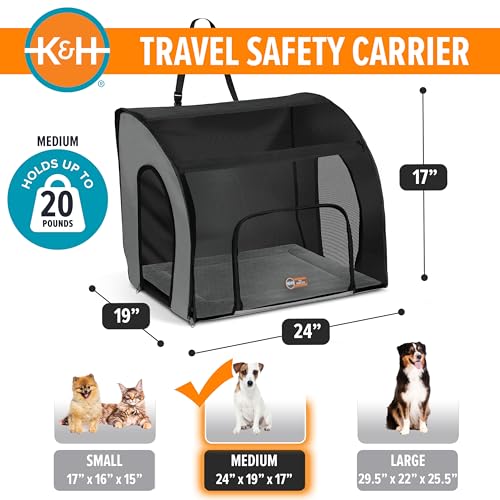 K&H Pet Products Enclosed Dog Car Seat, Travel Safety Carrier for Pets, Dog Travel Car Seat, Soft-Sided Covered Cat Carrier, Washable Pad, Multiple Entrances, Mesh Windows - Medium 24 X 19 X 17in - Image 3