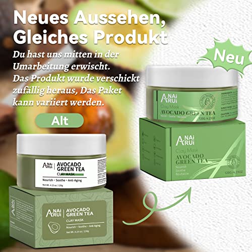 ANAiRUi Tonerde Gesichtsmaske mit Avocado Grüntee Schlamm - Matcha Lehm Maske - feuchtigkeitsspendend, porentief… - Image 3