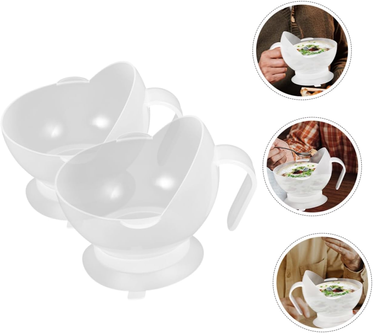 2pcs Elderly Eating Bowl Disabled People Bowl Silicone Seniors Suction Cup Spill Shift Design