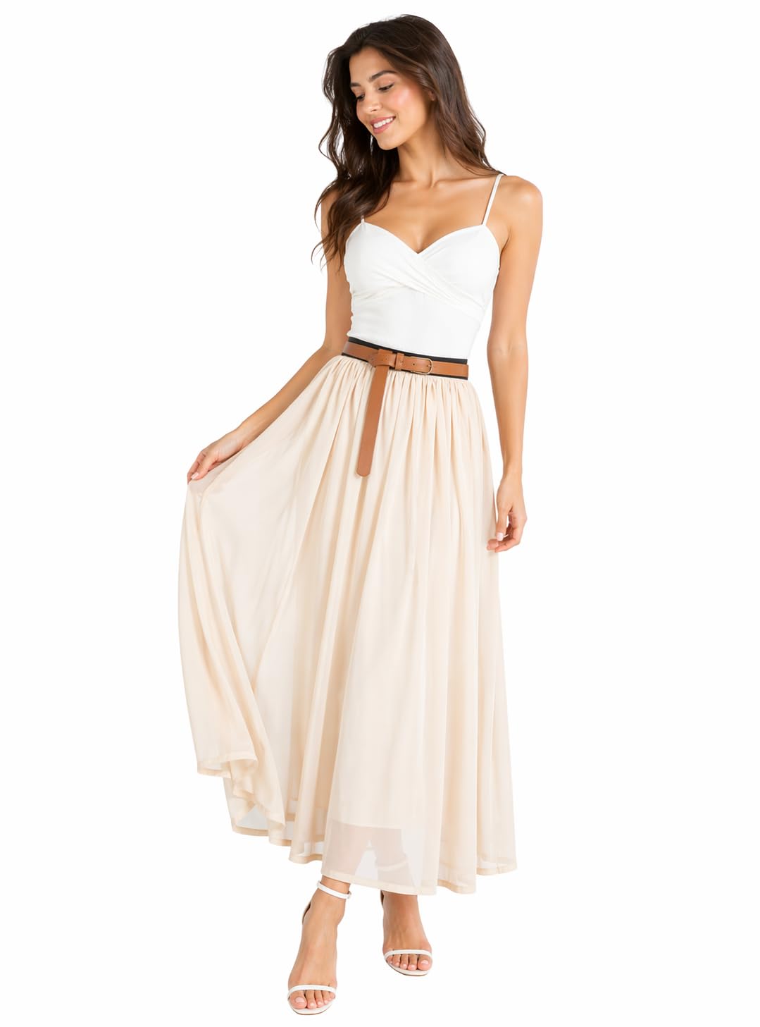 Georgette Maxi Skirt with Belt, Free Size Waist 28-44 Inch, Shantoon Lining, 40 Inch Length-image-13