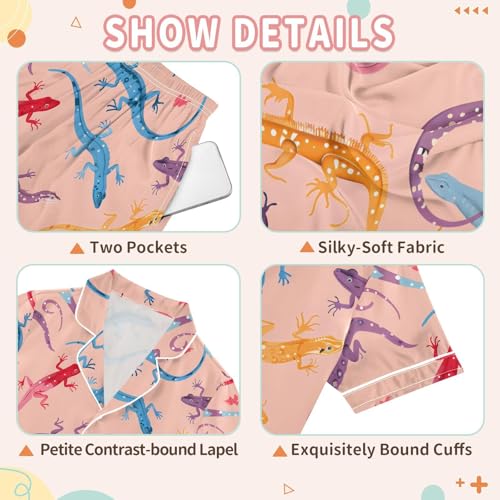 Colorful Lizards Pajamas Set Summer Button Down Sleepwear Pjs Sets Comfy Loungewear3