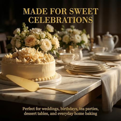 Cake Server Set 2 Piece Gold, 8.94" Stainless Steel Pie Cutter and Knife - Image 6