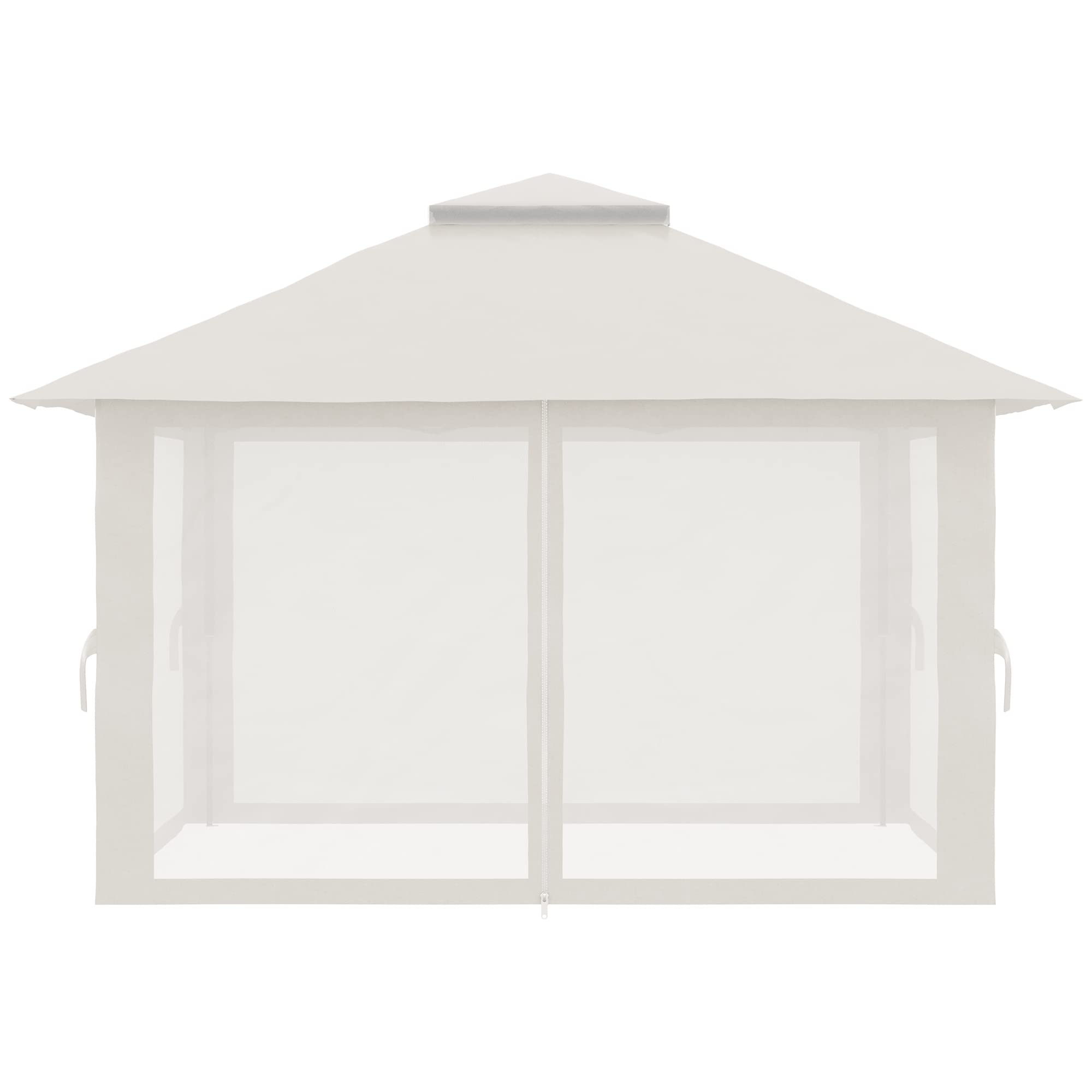 Outsunny Gazebo Pieghevole Pop Up 4x4 m ad Altezza Regolabile a 3 Livelli, Gazebo Esterno con Zanzariera, Sacchi di Sabbia, Borsa da Trasporto, UV50+, per Giardino Campeggio Feste, Crema