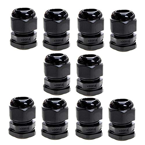 Lot de 10 presse-étoupes de compression M20 20 mm TRS pour câble de 6 à 12 mm, étanche IP68 avec écrou et rondelle Cover