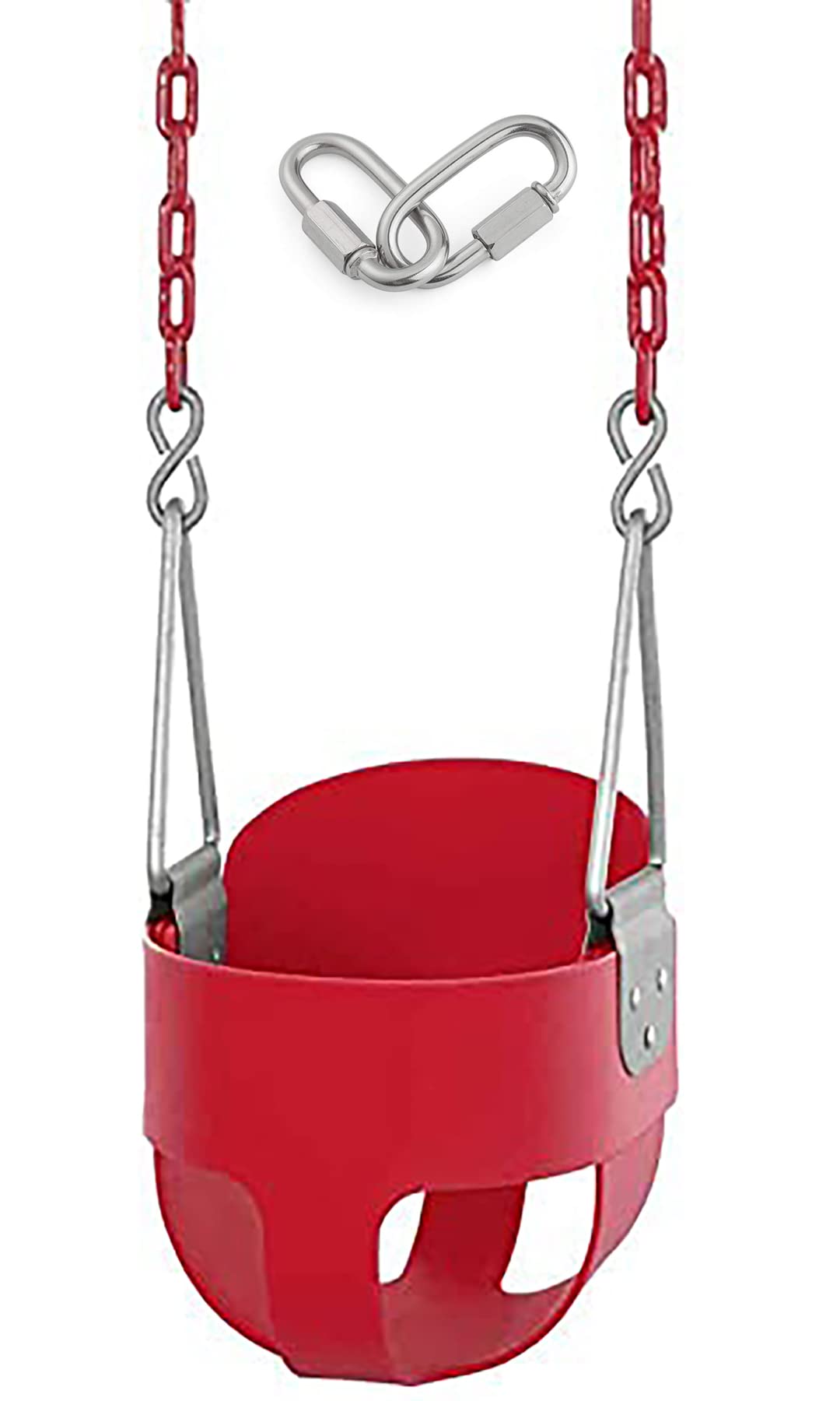 Reznor Heavy-Duty High Back Full Bucket Toddler Swing Seat with 60 inch Coated Swing Chains and Carabiners for Easy Install Fully Assembled, Red