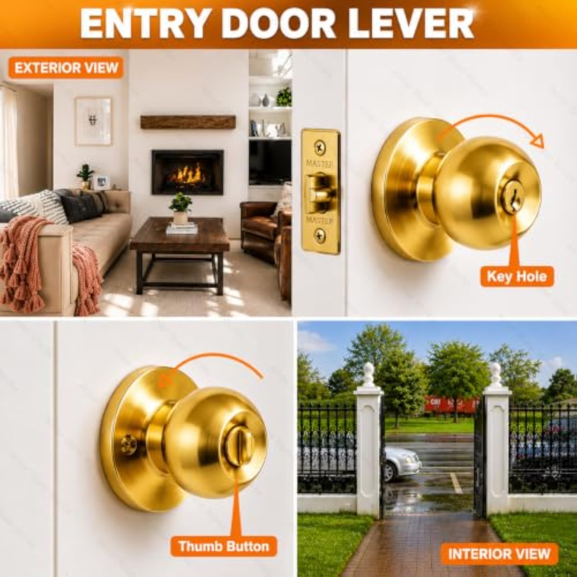 Classic Cylindrical Lock with 3 Keys for Bedroom Door