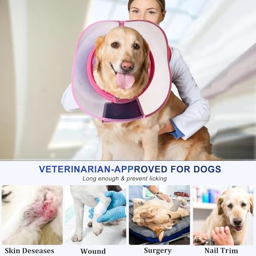 Image of Inflatable Dog Cone Collar for Large Medium Small Dogs to Stop Licking, Soft Dog Cone Alternative Donut Collar After Surgery (Pink, L)
