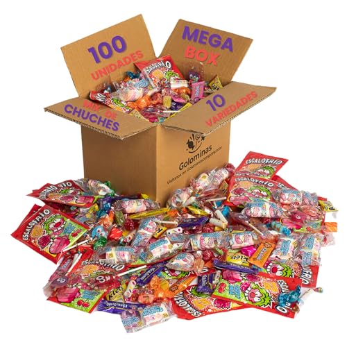 GOLOMINAS COMPANY - Mega Box de Chuches 100 Unidades con Escalofríos | Caja Surtida de Golosinas Sin Alérgenos | Mix de 10 Variedades para Fiestas, Piñatas, Halloween y Conos Dulces