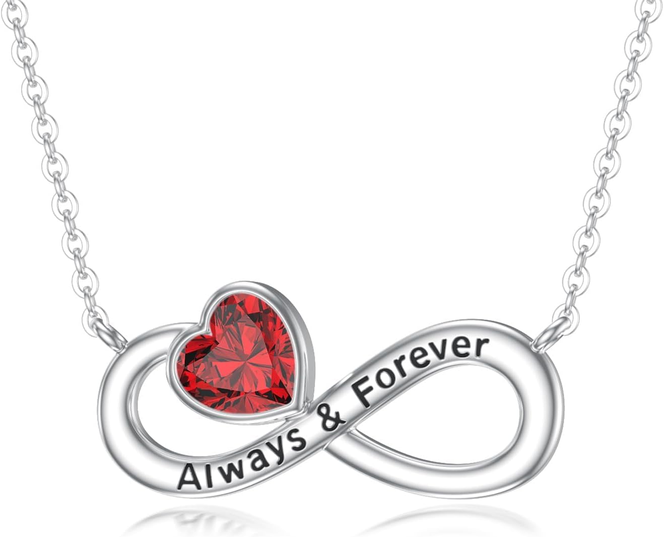 Natural Garnet Heart Infinity Necklace for Women 925 Sterling Silver Genuine Garnet Always and Forever Jewelry Gifts