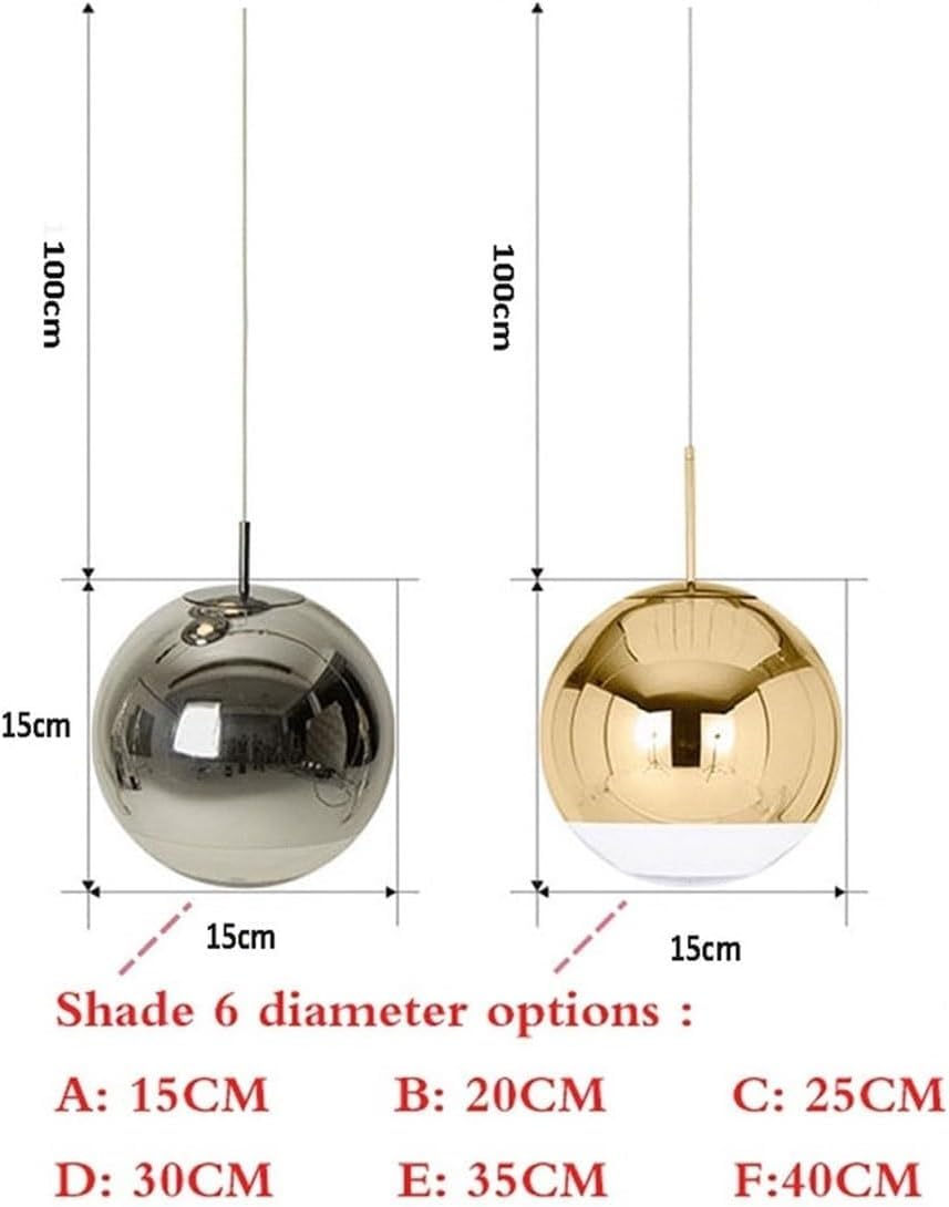 Lampa wisząca LED z kulą lustrzaną, oprawka E27 regulowana, dekoracyjna lampa na schody, biurko lub bar (złota, 35 cm)