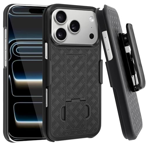 Fingic for iPhone 17 Pro Case iPhone 17 Pro Belt Clip Holster Cases Slim Combo Shell with Kickstand Swivel Holster Rugged Shockproof Antiscratch Full Body Protective Case for Men Boys 6.3 2025 Black