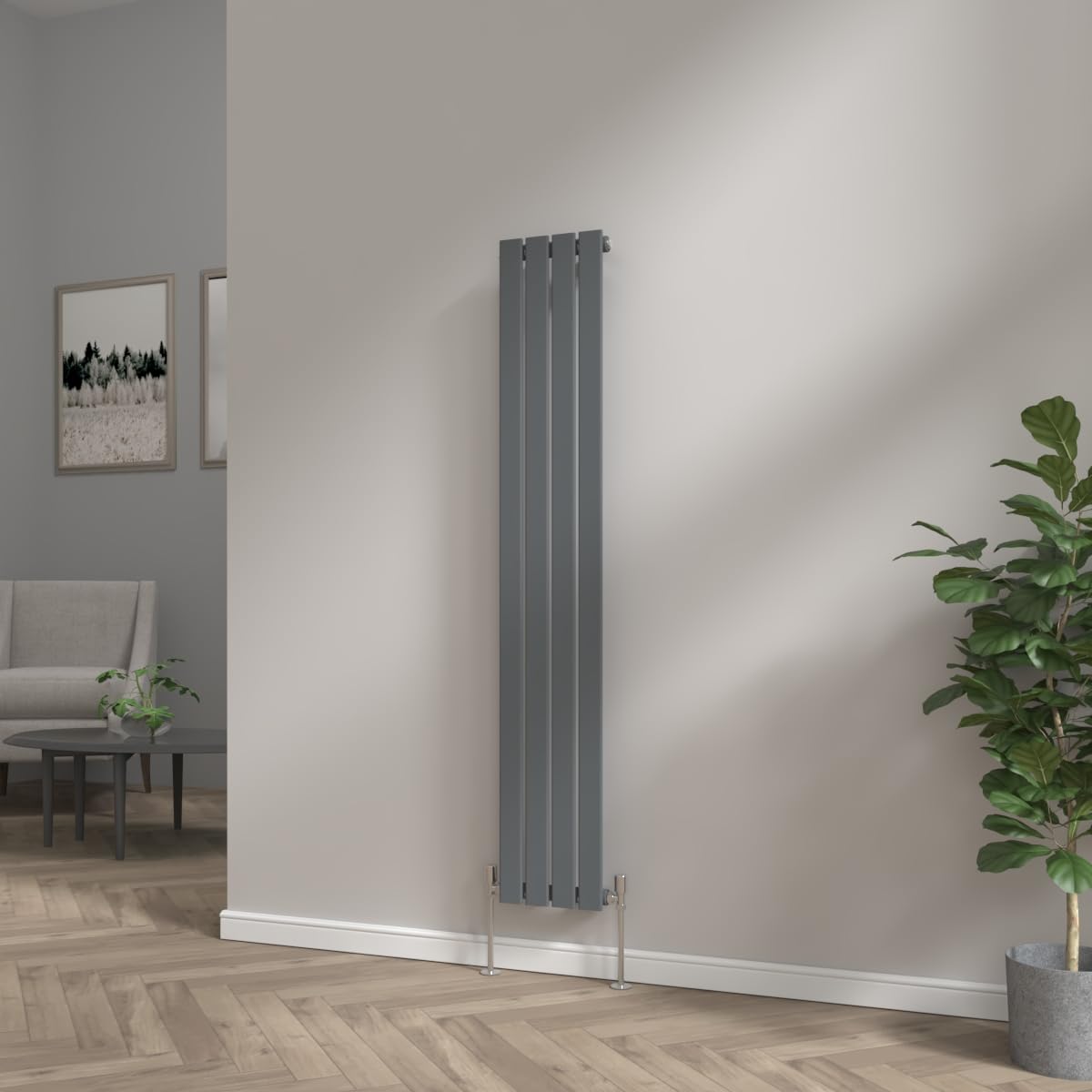 Nrg Anthracite Modern Vertical Upright Column Radiator Bathroom Central Heating Flat Panel 1600X272mm - Single