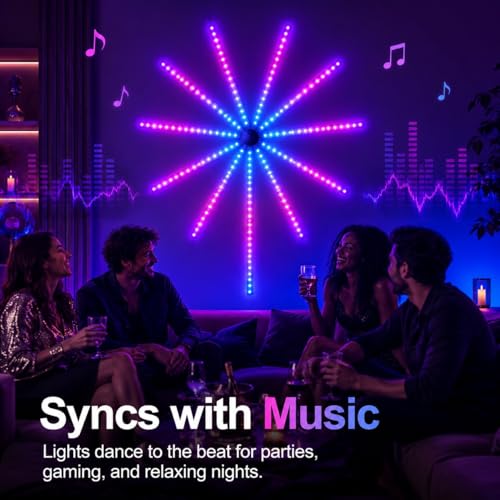 Image of MORIACC Smart Firework LED Lights, Color Changing Lights for Bedroom with Realistic Blooming Visuals, USB Powered Room Decor, App & Remote Control, Music Sync Strip Light for Party(11.8 inches)