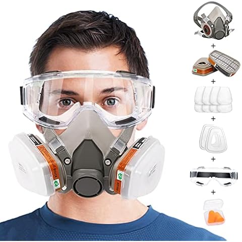 Reusable Respirators Half Facepiece Cover - ANUNU Chemical Respirator with Filters/Goggle Against Dust Organic Gas Vapors for Epoxy Resin Welding Woodworking Cover