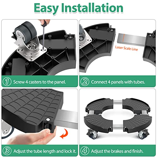 Yeabett Pflanzenroller, Blumentopf Untersetzer mit Rollen 38-56cm Verstellbar, 200 kg Tragkraft, Feststellbare BlumentopfräDer für GroßE PflanzgefäßE im Innen- und AußEnbereich, Schwarz, 1 Packung