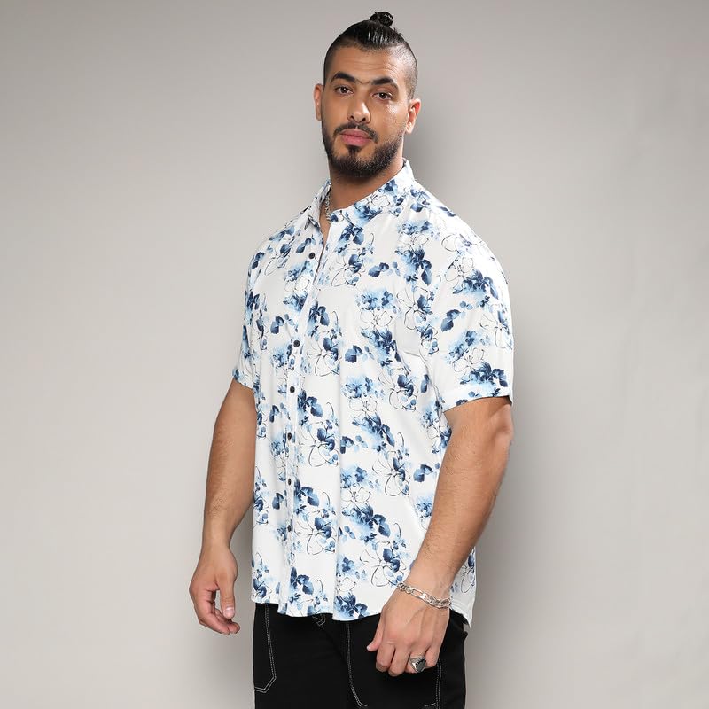 Image of Instafab Plus Men's Shirt for Casual Wear | Spread Collar | Short Sleeve | Button Closure | Plus-Size Fit | Cotton Shirt Crafted with Comfort Fit for Everyday Wear