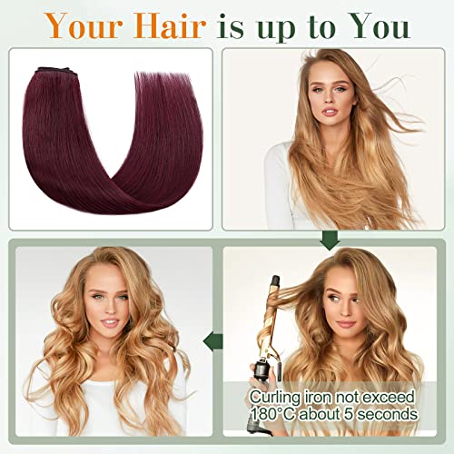 Image of Benehair Burgundy One Piece Clip in Hair Extensions Human Hair Wine Red Hair Extensions Clip in Human Hair 8inch 3 /4 Full Head Remy Hair Long Straight Natural Soft Hair Extensions 5 Clips
