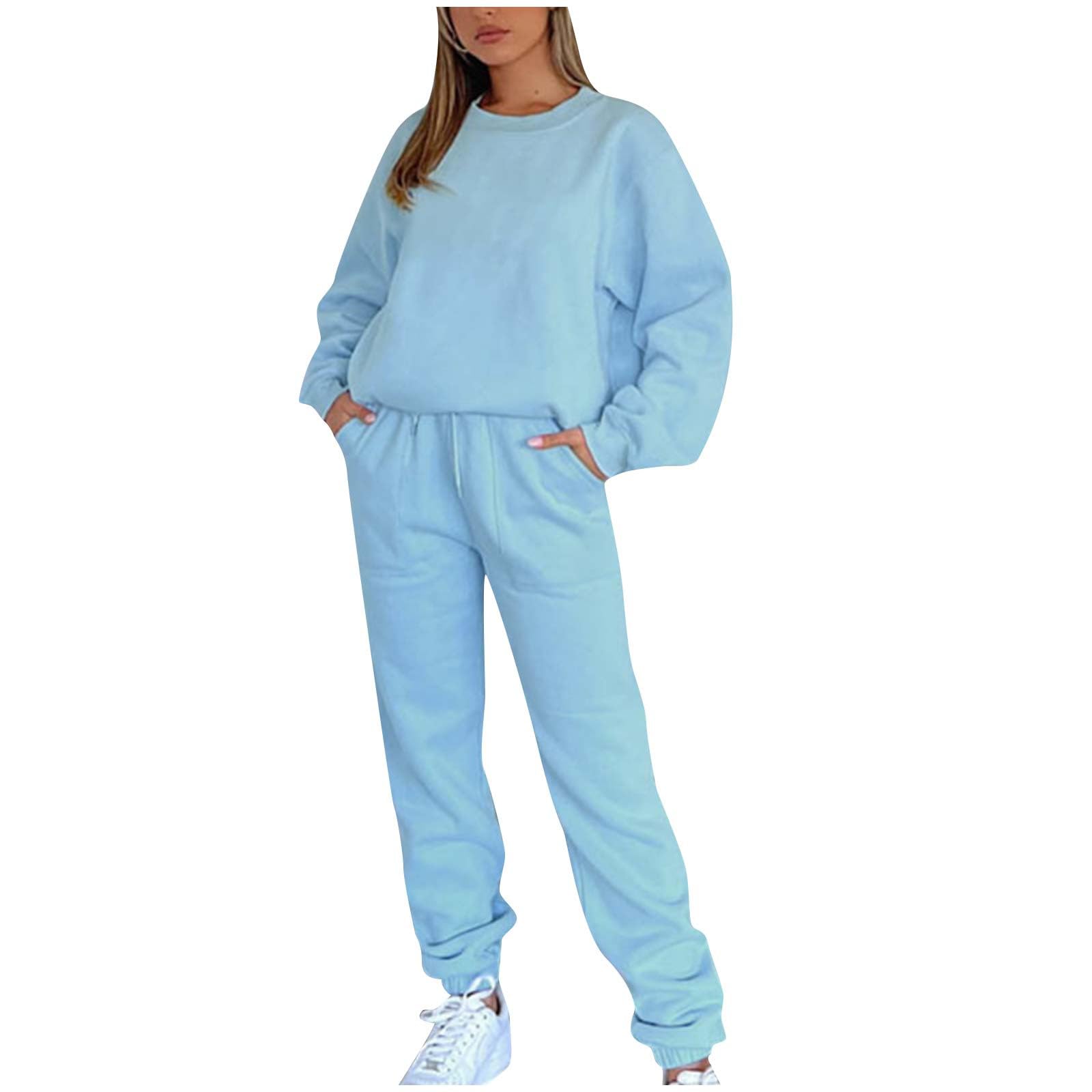 FunAloeTwo Piece Tracksuit Women Plus Size Co Ord Sets Plain Comfy 2 Piece Outfits Solid Color Long Sleeve Jumper With Drawstring Leggings Lounge Wear Sets Loose Fit Fall Winter Tow Piece Sets