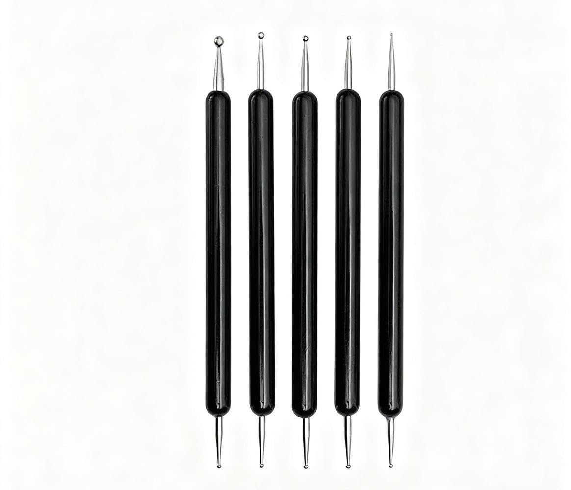 Acrylic and Metal Dotting Pen Set 5 Piece Precision Nail Art and Craft Design Tool Black