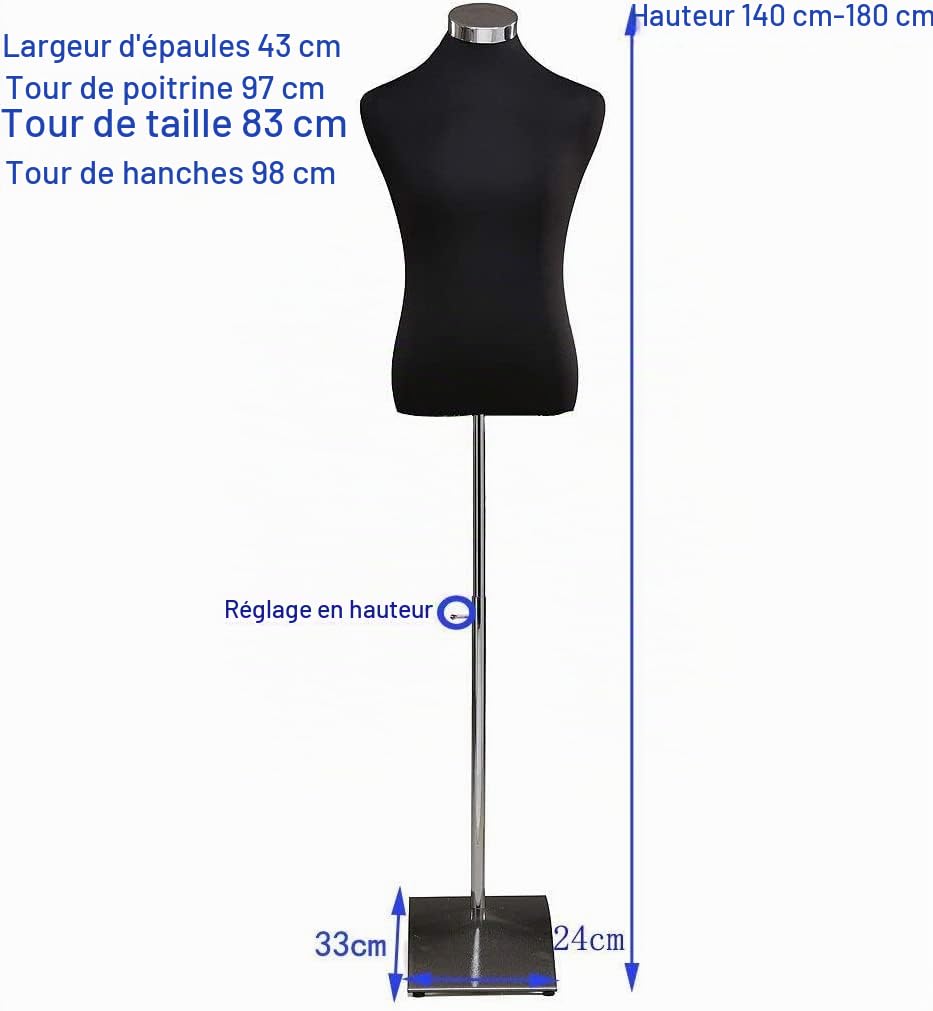 Loywe Mannequin de Couture, Buste pour Homme Noir, Taille 46/48 LW6001S