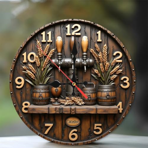Wooden Beer Tap Clock Wall Decor Rustic Pub Bar 10-Inch Wooden Wall Clock, Silent Movement, Artistic Home Decor, Perfect for Home Accents