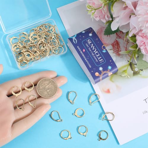 SUNNYCLUE 1 Box 80Pcs Real 18K Gold Plated Leverback Earring Hooks Bulk French Lever Back Earring Hooks Huggie Hoop Stainless Steel Ear Wires Fishhook Findings for jewellery Earrrings Making Supplies - Image 3