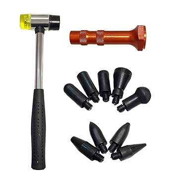 Apalie 10Pcs Dent Repair Tool Kits inclued Rubber Hammer and 9 Pcs Heads Tap Down Tools, Paintless Dent Removal Tools Kits for Auto Body DIY Dent Fix